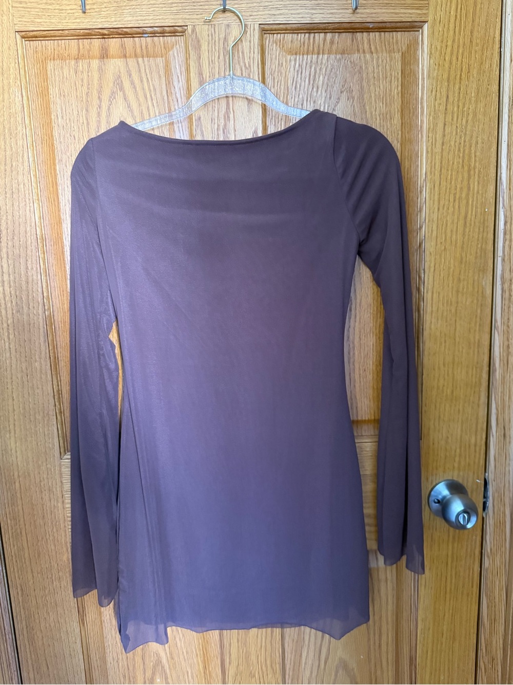 Women's Long-Sleeve Boatneck Dress - Brown